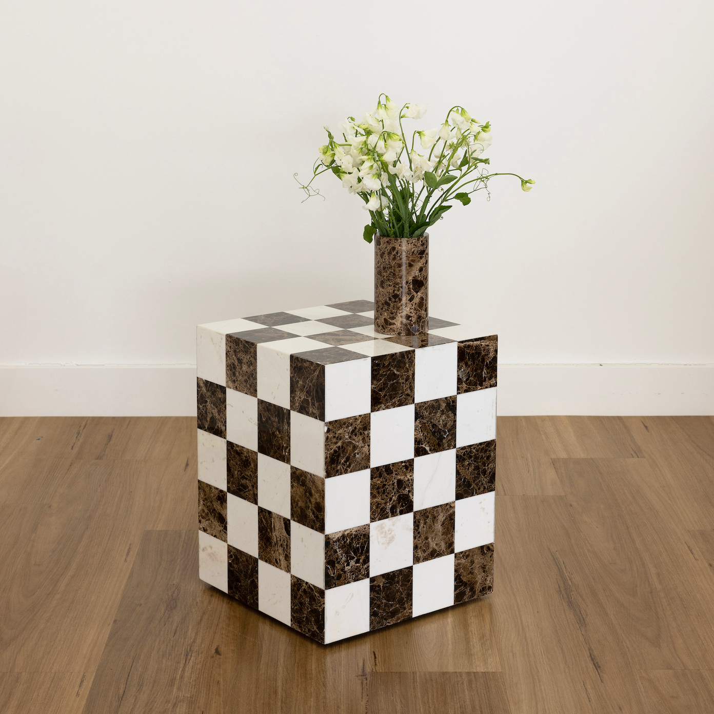 Dune Side Table - Emperador Dark Brown Checkers